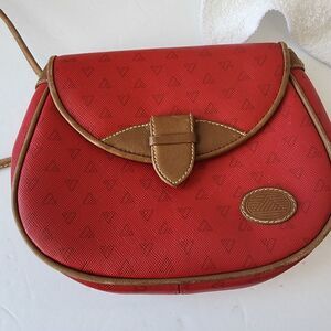 Liz Claiborne Mini Crossbody Purse Red Tan Trim U-Shape Vintage 1985 Rare